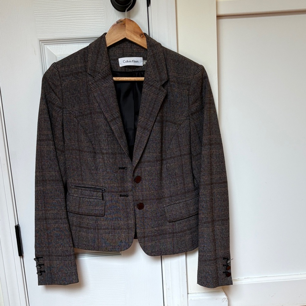 Calvin Klein Women’s Brown Checkered Blazer